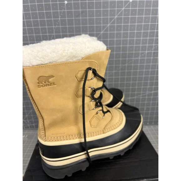 SOREL Caribou Women's Cold Weather Boots Buff Sz. 10 Leather NEW Waterproof - Picture 3 of 10